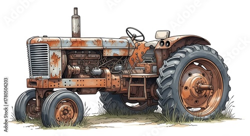 Rusty Vintage Tractor - A Nostalgic Glimpse into Agricultural History.