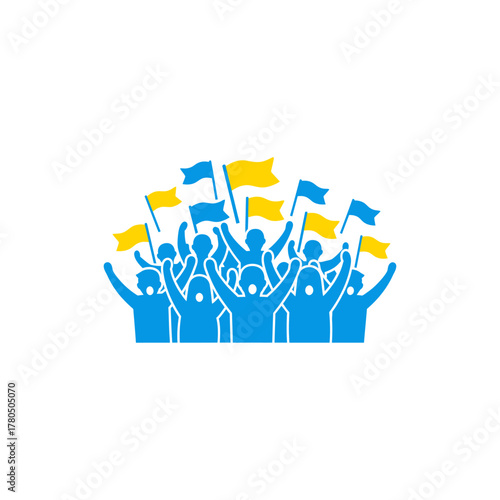 Crowd of people waving ukrainian flags in support and solidarity, showing unity and hope during challenging times, conveying a message of resilience and strength.