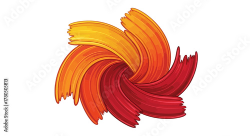 Swirling design of blended curved strokes from yellow to red