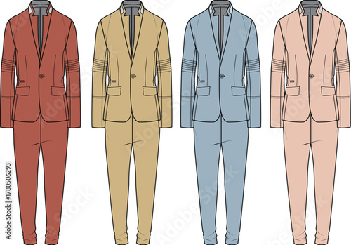 Four Colorful Men's Suits A Fashion Illustration for Design and Style Inspiration