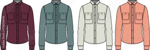 Assorted Button-Down Shirts Fashionable Color Variants for Apparel Design