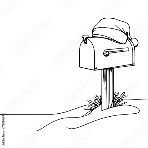 Christmas and New Year on the beach Winter Weather outline / minimal linear vector