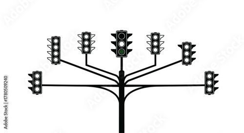 Green light traffic signal illustration guiding decision making and planning, symbolizing direction, progress, and urban safety in modern design