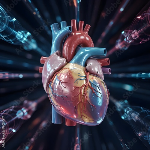 Glowing Anatomical Heart with Futuristic Interface
