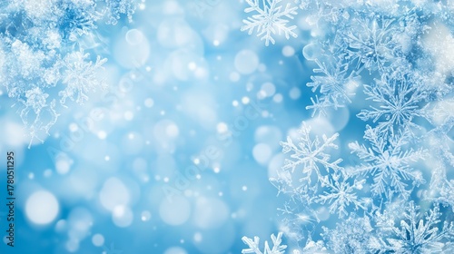 Light Blue Background Featuring Snowflakes Sparkling Glitter Symbolizing Winter Festive Joy