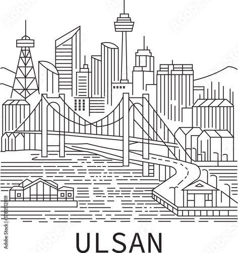 Ulsan City Line Draw Simple Minimalist