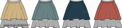 Stylish Tiered Skirt Designs A Fashion Illustration Featuring Colorful Apparel Variations