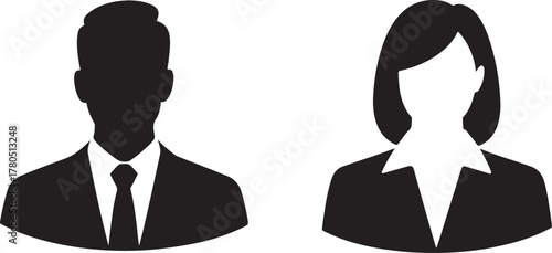 Generic profile icons — male and female business silhouettes in professional attire