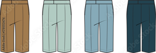 Color swatches of four tailored women's trousers in a flat vector illustration style