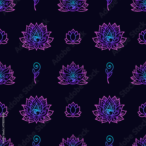 Lotus flower seamless pattern. Sacred Geometry background.