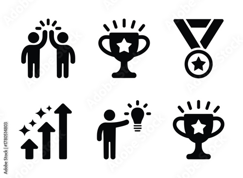 Business Success Trophy and Team Achievement Icons