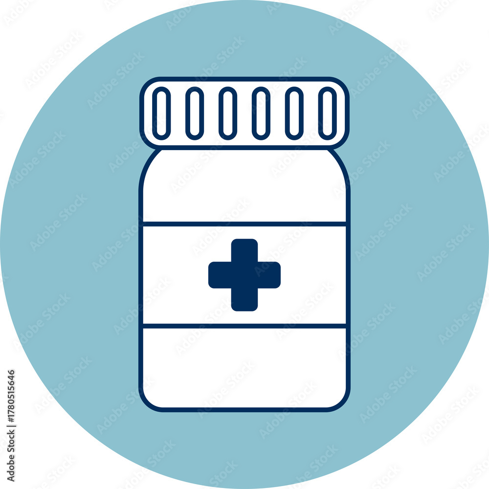 Fototapeta premium Medical Pill Bottle Icon with Plus Symbol in Circle on Transparent Background Represents Healthcare and Pharmacy Services Simple Clean Design