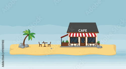 Charming cafe on a tropical island, perfect for tourism ads, dreamy vacation promotions, or idyllic getaway designs