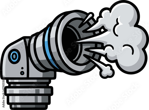 Cartoon illustration of a smoking pipe or vent with steam escaping.