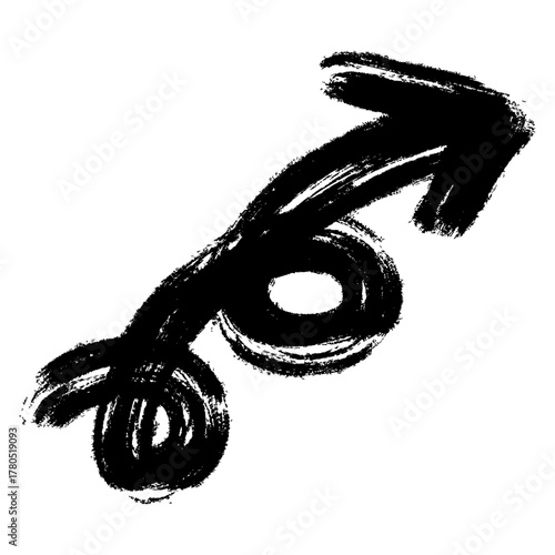 Hand-painted black arrow with a swirl, indicating progress or direction