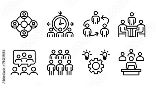 Teamwork collaboration business people icons set