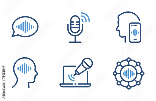 Voice podcast sound recording technology icons collection