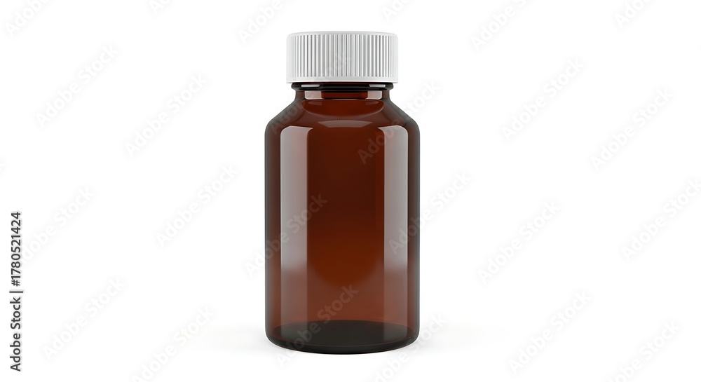 Fototapeta premium Amber bottle isolated against white background copy space
