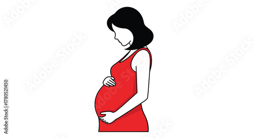 Expectant mother embraces her pregnancy with a gentle touch, radiating joy and anticipation for her baby's arrival, a beautiful journey