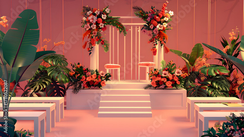 3d Isometric Wedding venue decorated stage