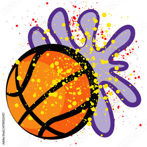 Grunge basketball background with graffiti art splashes