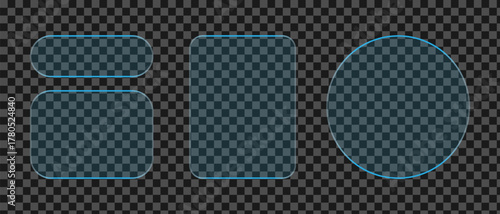 Neon light frame liquid glass effect UI elements for mobile phone ux, web interface, tech and hud