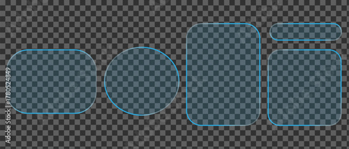 Neon light frame liquid glass effect UI elements for mobile phone ux, web interface, tech and hud
