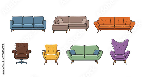 Mix and match colorful living room with this diverse collection of stylish, modern sofas and armchairs for a unique home design