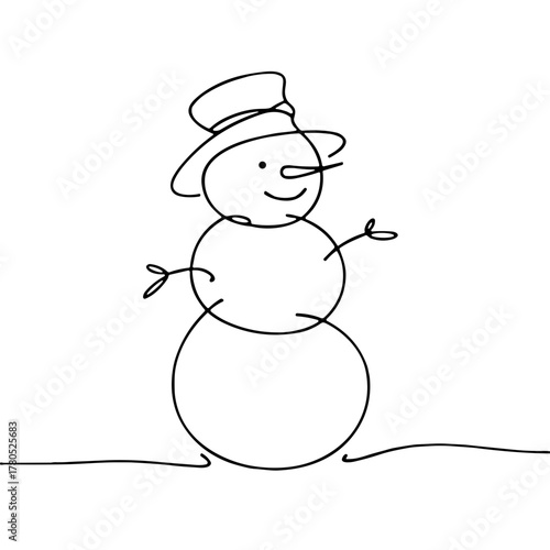 A small snowman in minimalism Winter Weather outline / minimal linear vector