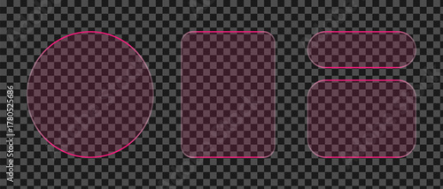 Neon light frame liquid glass effect UI elements for mobile phone ux, web interface, tech and hud