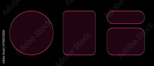 Neon light frame liquid glass effect UI elements for mobile phone ux, web interface, tech and hud