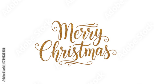 Elegant gold glitter Merry Christmas greeting for festive holiday designs and joyful seasonal promotions, perfect for cards and invitations