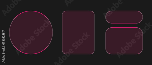 Neon light frame liquid glass effect UI elements for mobile phone ux, web interface, tech and hud