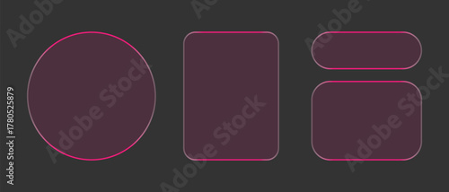 Neon light frame liquid glass effect UI elements for mobile phone ux, web interface, tech and hud