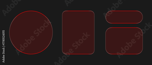 Neon light frame liquid glass effect UI elements for mobile phone ux, web interface, tech and hud