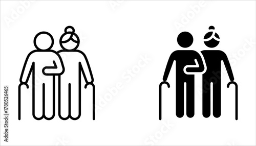 elderly couple icon set, pension family, grandparents, grandfather and grandmother on white background