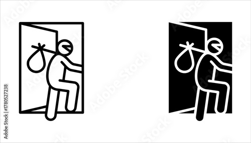 Thief vector icon set. Burglar, bandit symbol flat vector sign isolated on white background.