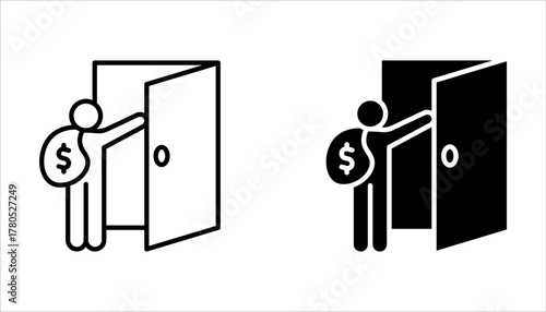 Thief vector icon set. Burglar, bandit symbol flat vector sign isolated on white background.