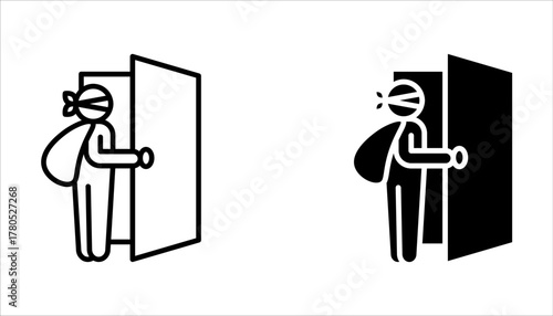 Thief vector icon set. Burglar, bandit symbol flat vector sign isolated on white background.