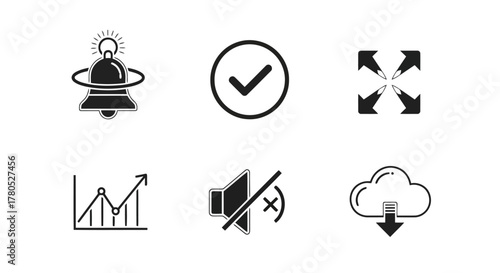 Notification bell icon with glowing light and circular orbit around it on white background