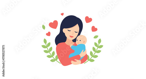 Heartwarming moment of mother lovingly holding her newborn baby surrounded by love and nature's beauty, a symbol of family bliss and motherhood