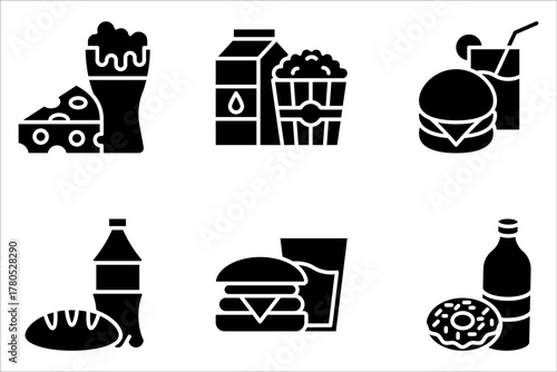 Fast food icon set. filled flat sign for mobile concept and web design on white background
