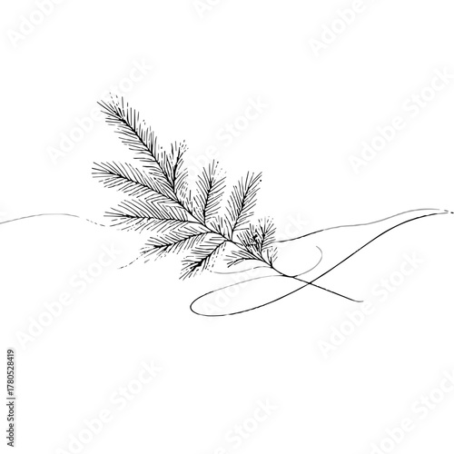 Spruce branches under the snow Winter Weather outline / minimal linear vector