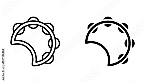 Tambourine musical instrument icon set. Folk instrument for beating out rhythm on white background