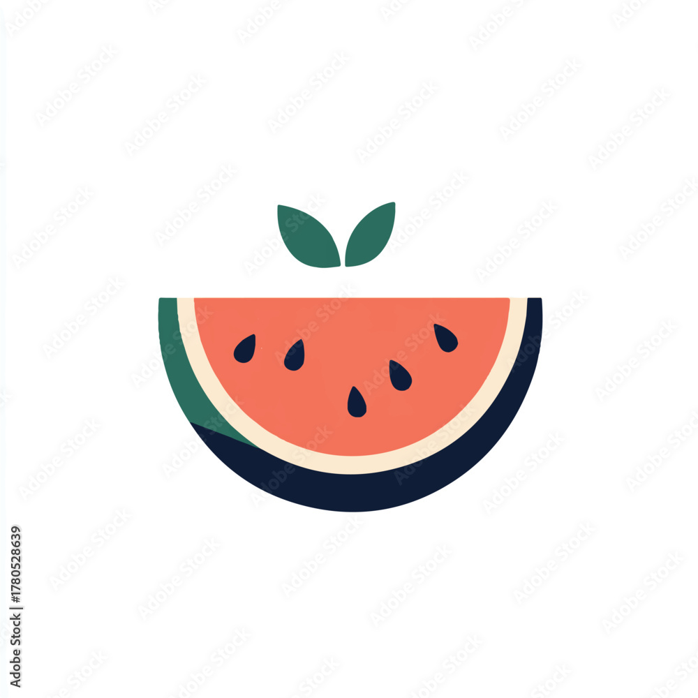 Obraz premium Fresh watermelon slice with seeds and green leaves healthy fruit concept