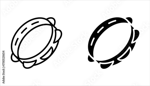 Tambourine musical instrument icon set. Folk instrument for beating out rhythm on white background