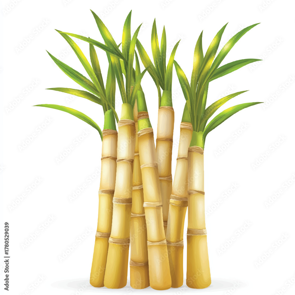Fototapeta premium Freshly Cut Sugarcane Stalks with Green Leaves.