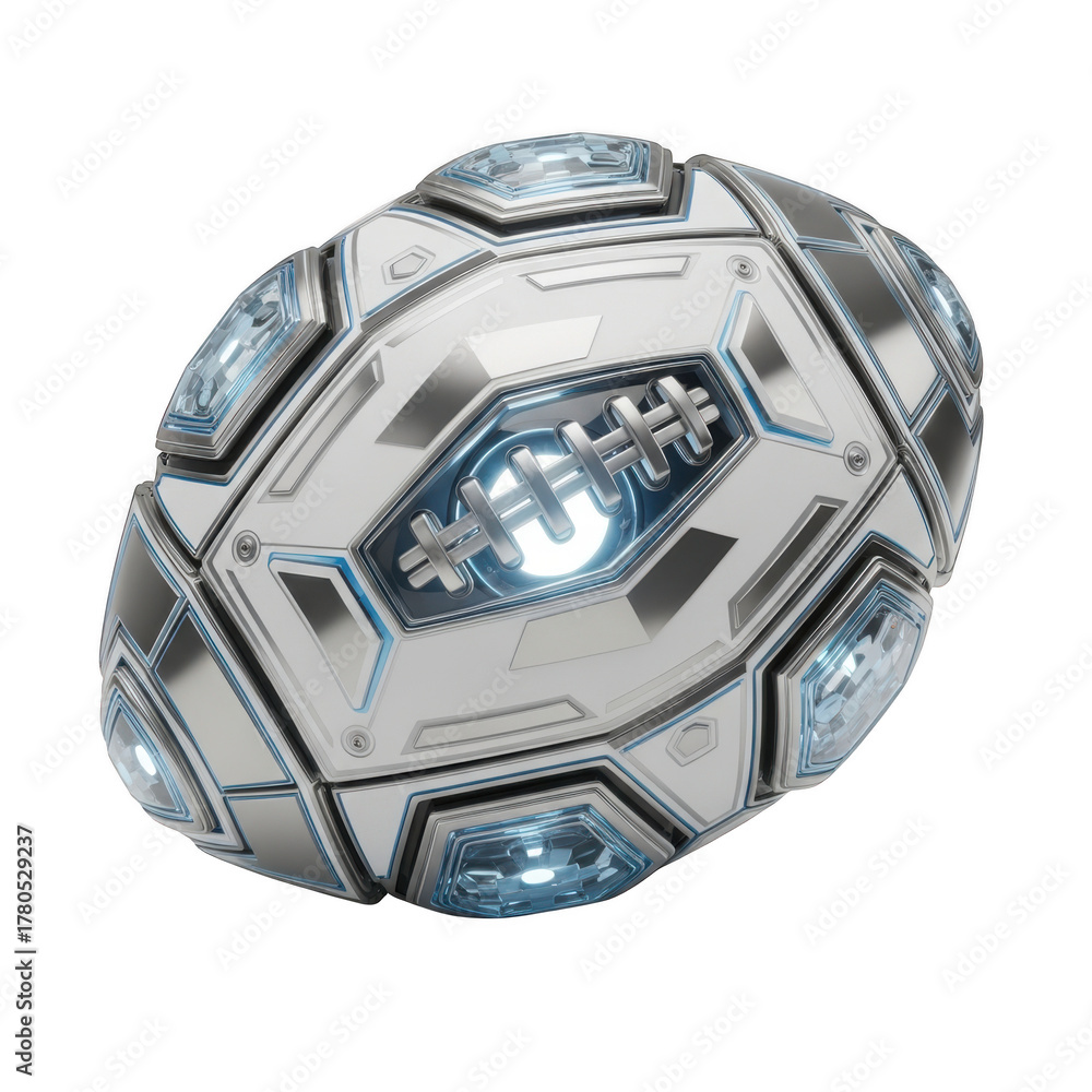 Fototapeta premium Futuristic Sci- Fi American Football with Glowing Blue Lights and Metallic Accents sport game isolated on a transparent background