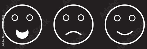 Smiley emoticons. Different facial expressions: happy, sad, surprised emoji icons. Smile icon set. Emoticons simple line icon negative, neutral & positive sign. Rating or feedback emojis. web icon.