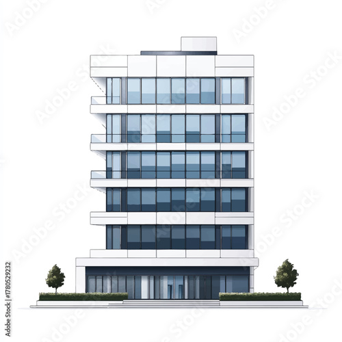 Front elevation view of a contemporary residential apartment building